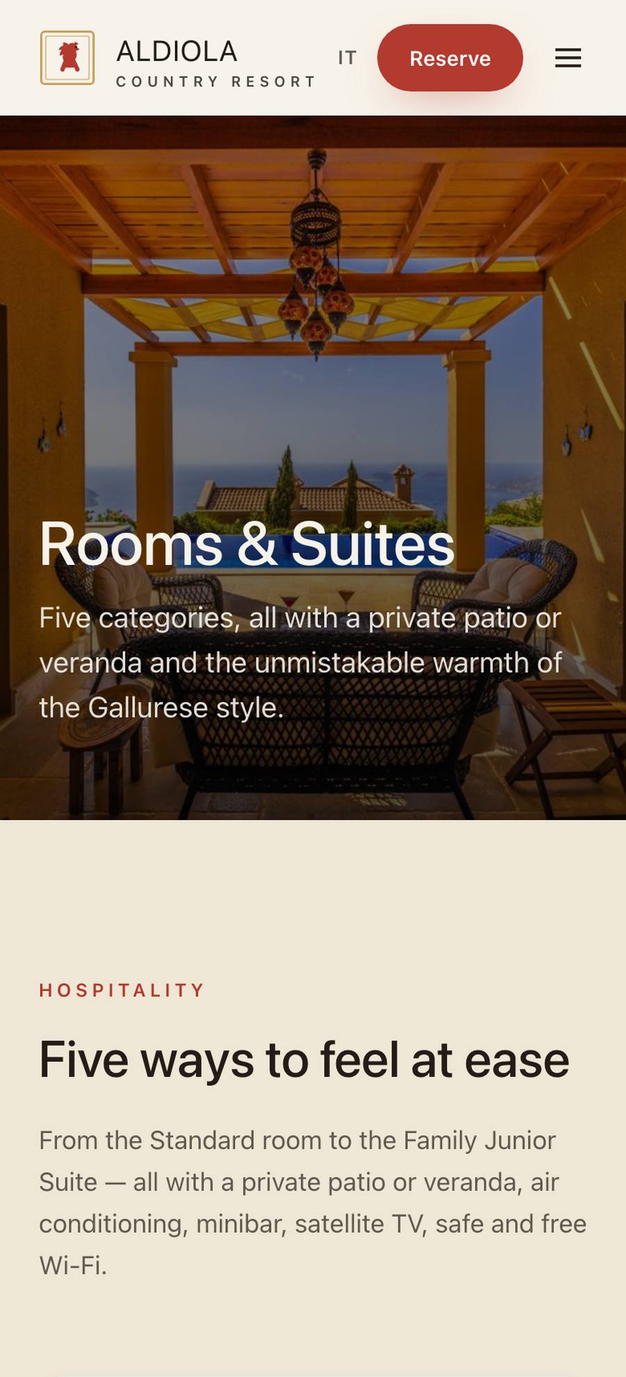 Aldiola Country Resort — Rooms (mobile), rebuilt